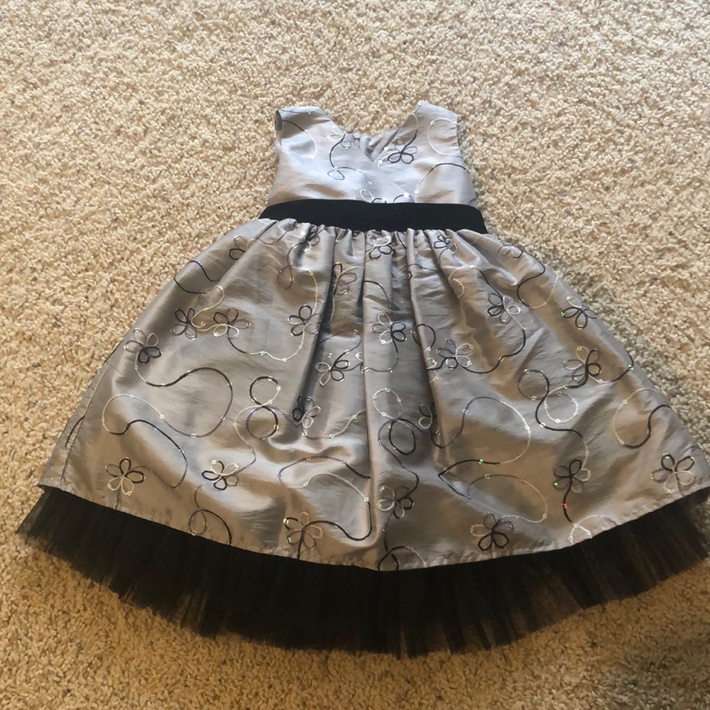 Silver/Gray Toddler Formal Dress w/Black Trim
